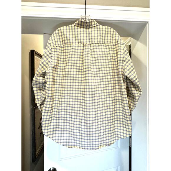 Lands End Mens Button Up Plain Plain Yellow Blue Wrinkle Free - M - Picture 3 of 4